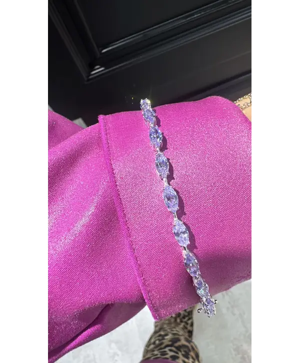 925 Ayar Gümüş Renkli  Mor Taşlı Vip İthal Bileklik