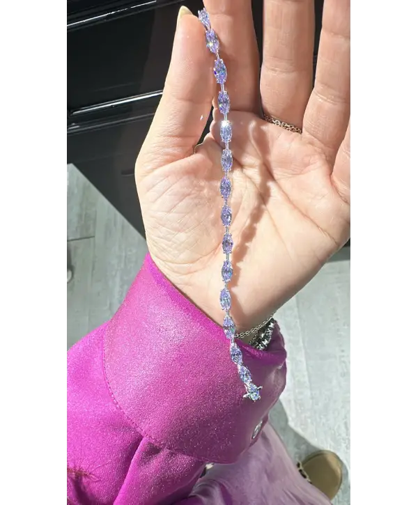 925 Ayar Gümüş Renkli  Mor Taşlı Vip İthal Bileklik