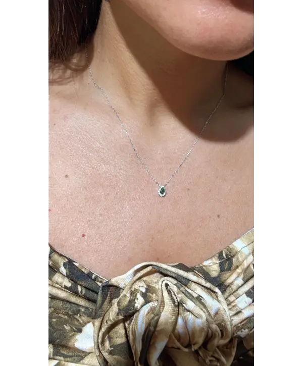 925 Ayar Gümüş Yeşil Taşlı Damla Model Çıtır Kolye