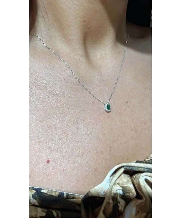 925 Ayar Gümüş Yeşil Taşlı Damla Model Çıtır Kolye