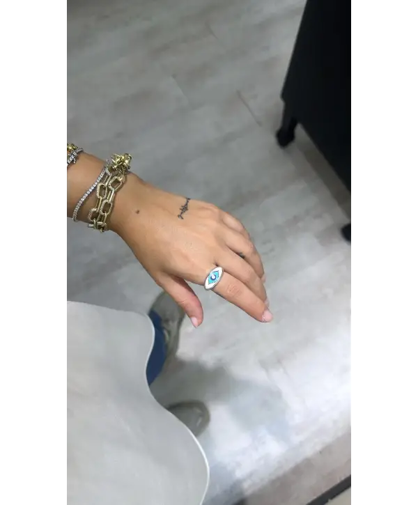 925 Ayar Gümüş Silver Göz Mineli Marka Yüzük