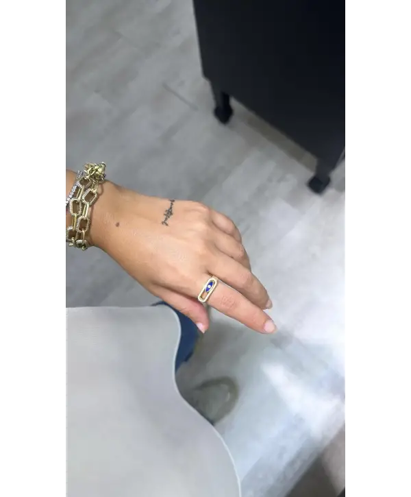 925 Ayar Gümüş Hareketli Lacivert Göz Mineli Yüzük