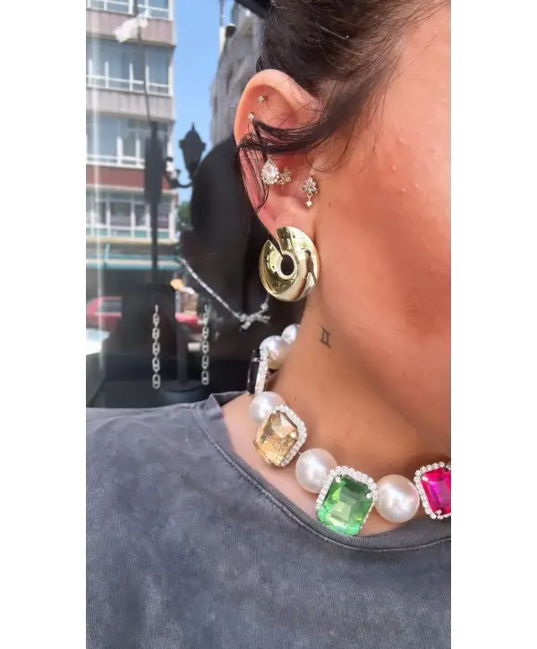 925 Ayar Gümüş Yarım Ay Model Gold Küpe