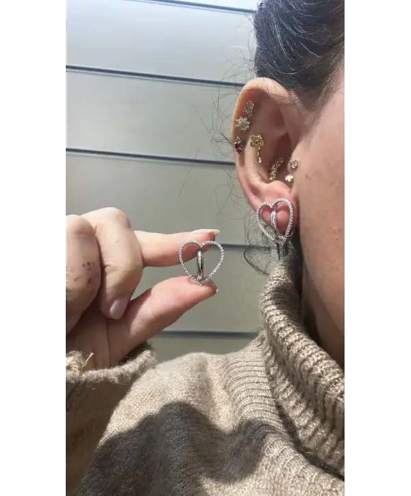 925 Ayar Gümüş İç İçiçe Kalpli Tarz İthal Silver Küpe