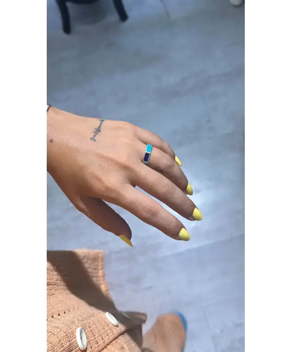 925 Ayar Gümüş Renkli Mineli Gold Yüzük