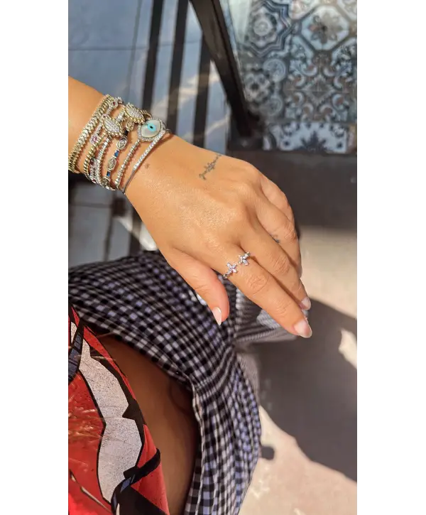 925 Ayar Gümüş İki Ayrı Uç Baget Taş İthal Yüzük