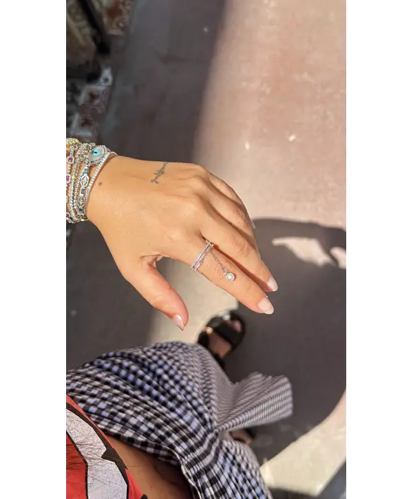 925 Ayar Gümüş İkili Tamtur Sallantılı İnci Detay Silver Yüzük