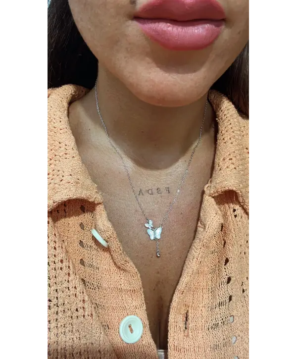 925 Ayar Gümüş Sedefli Kelebek Model Silver Kolye