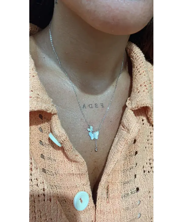 925 Ayar Gümüş Sedefli Kelebek Model Silver Kolye