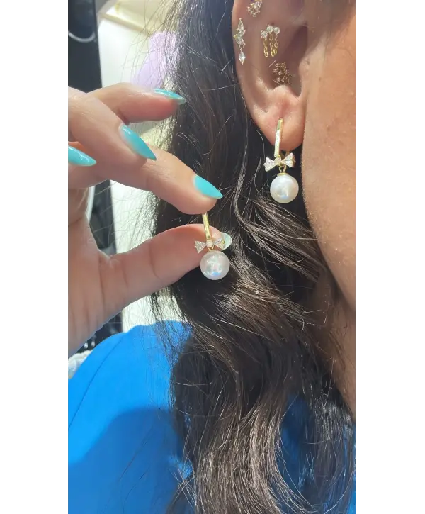 925 Ayar Gümüş İnci Model Kurdele Taşlı Küpe