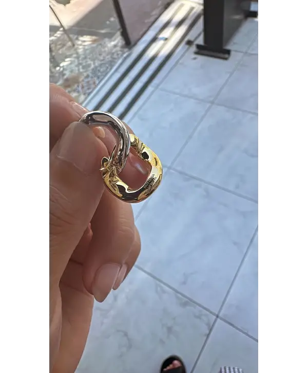 925 Ayar Gümüş İthal Marka İki Renk İç İçe Halka Küpe