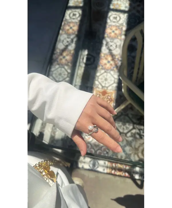 925 Ayar Gümüş İnci Detay Top Model Silver Yüzük