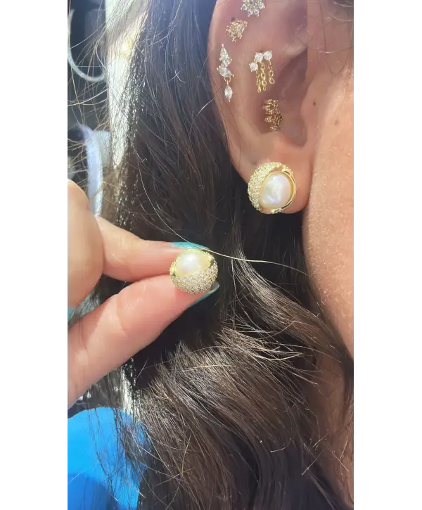 925 Ayar Gümüş İnci Detay Gold Küpe