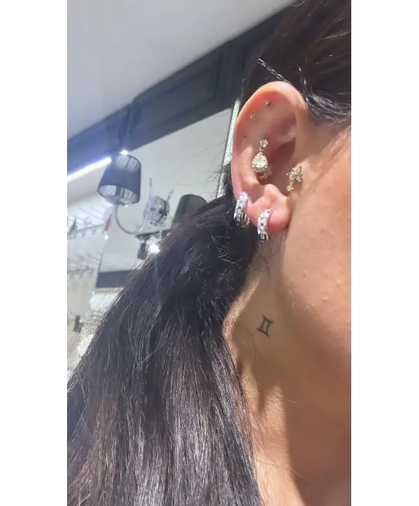 925 Ayar Gümüş Sırataşlı Halka Küpe