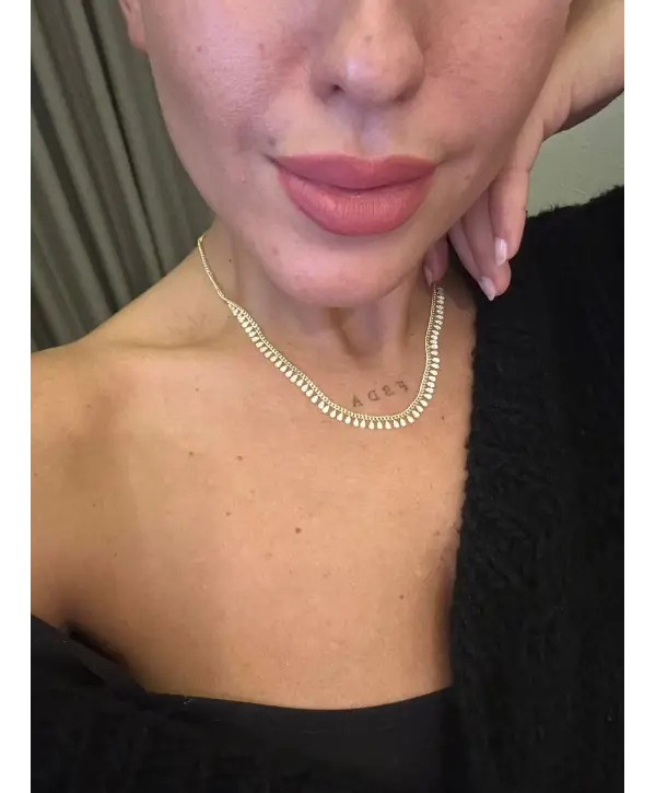 925 Ayar Gümüş Çoklu Damla Taş Sallantılı Gold Kolye