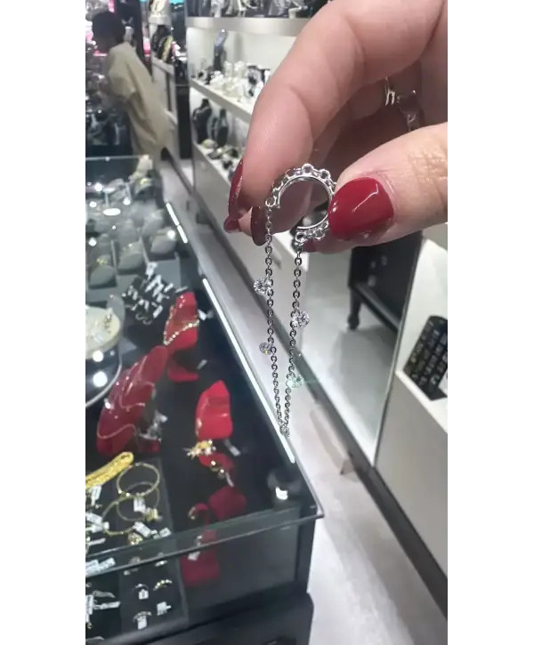 925 Ayar Gümüş Zincir Taşlı Sallantılı Kıkırdak Küpe