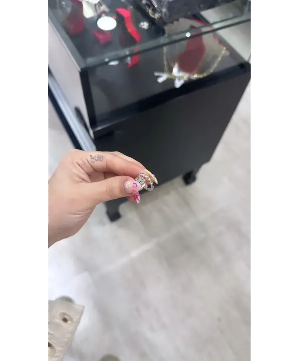 925 Ayar Gümüş Ayarlanabilir Pembe Taşlı Yüzük