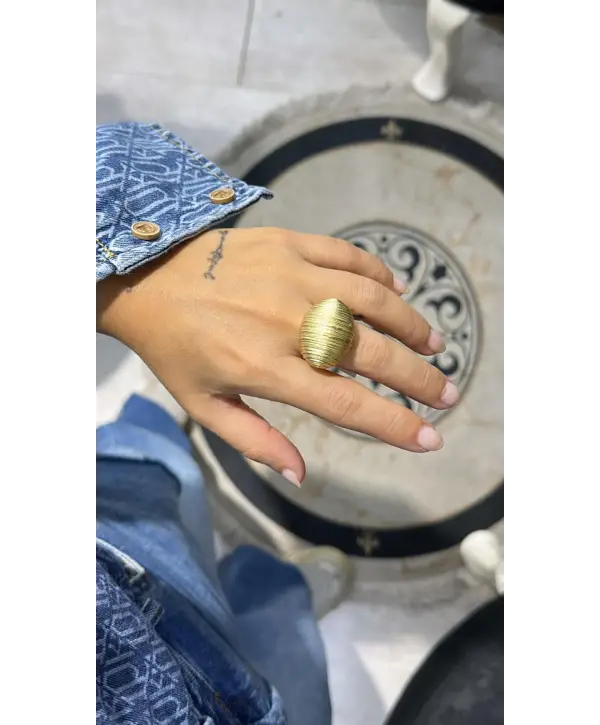 925 Ayar Gümüş İtalyan Gold Bombeli Yüzük