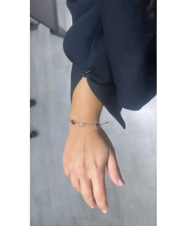 925 Ayar Gümüş İthal Borda Renk Küçük Boy Yonca Bileklik