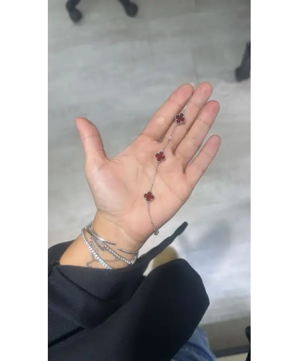 925 Ayar Gümüş İthal Borda Renk Küçük Boy Yonca Bileklik