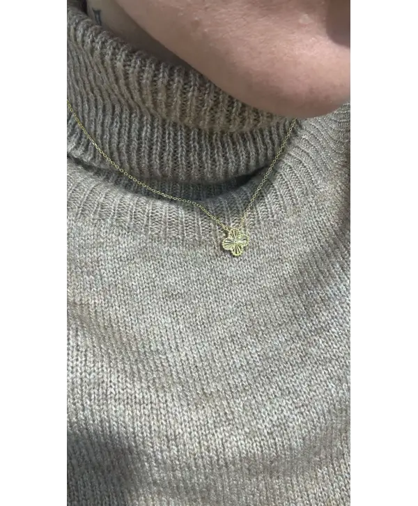 925 Ayar Gümüş İthal Gold Tekli Orta Boy Yonca Marka Kolye