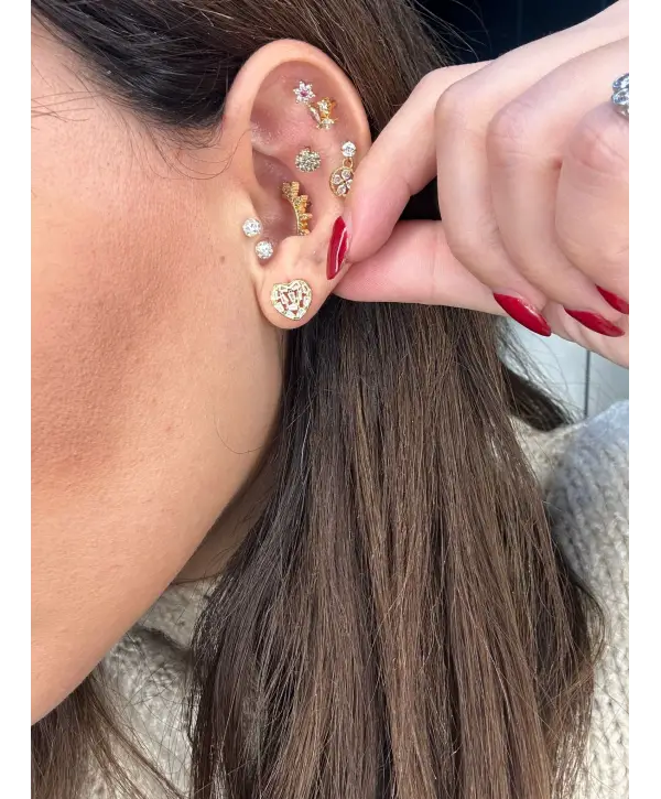 925 Ayar Gümüş İthal Kalpli  Gold Küpe