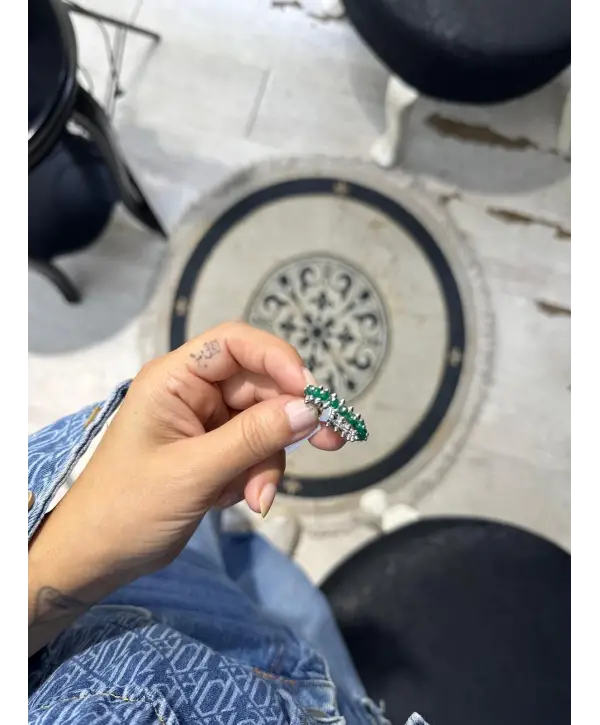 925 Ayar Gümüş Yeşil Akik Taşlı İthal Marka Yüzük