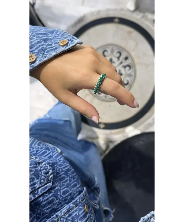 925 Ayar Gümüş Yeşil Akik Taşlı İthal Marka Yüzük