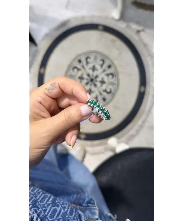 925 Ayar Gümüş Yeşil Akik Taşlı İthal Marka Yüzük