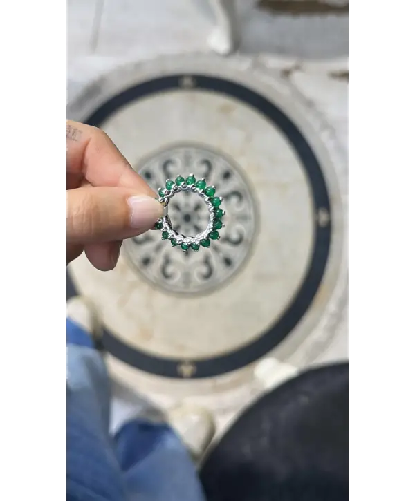 925 Ayar Gümüş Yeşil Akik Taşlı İthal Marka Yüzük