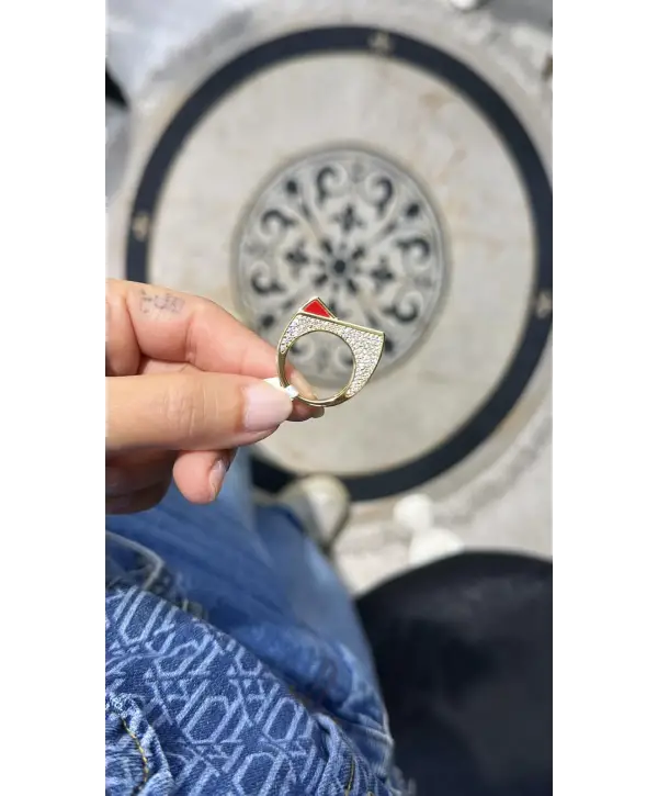 925 Ayar Gümüş İthal Marka Renkli Mineli Yüzük