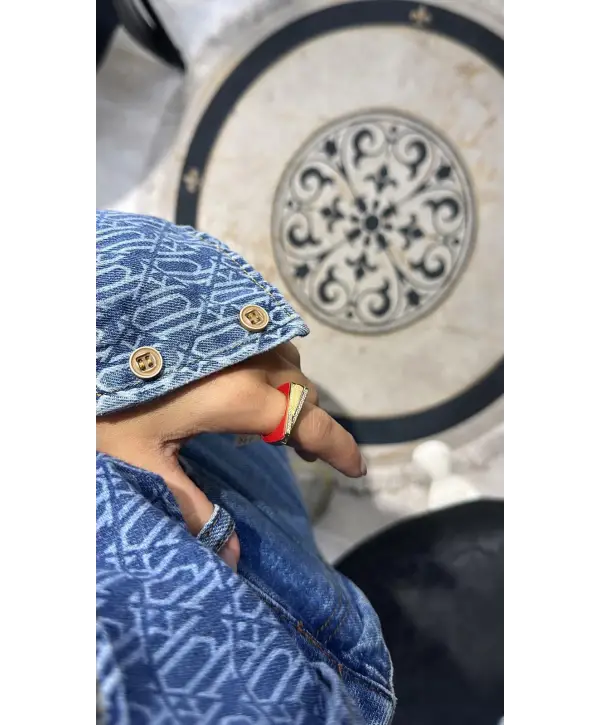 925 Ayar Gümüş İthal Marka Renkli Mineli Yüzük