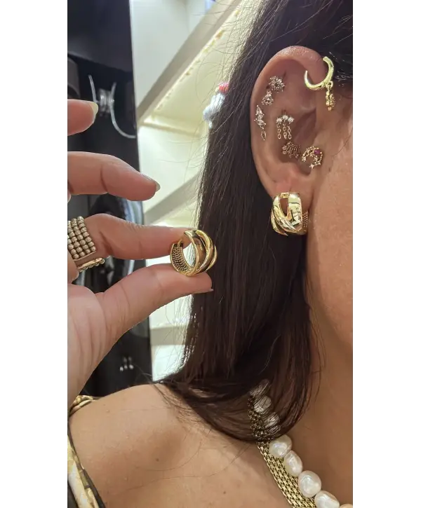 925 Ayar Gümüş Halka Geçişli Kalın Gold Küpe