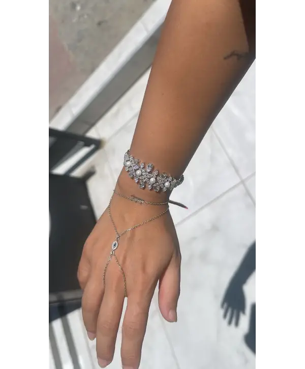 925 Ayar Gümüş İnci Detay Mücevher Tasarım Bileklik