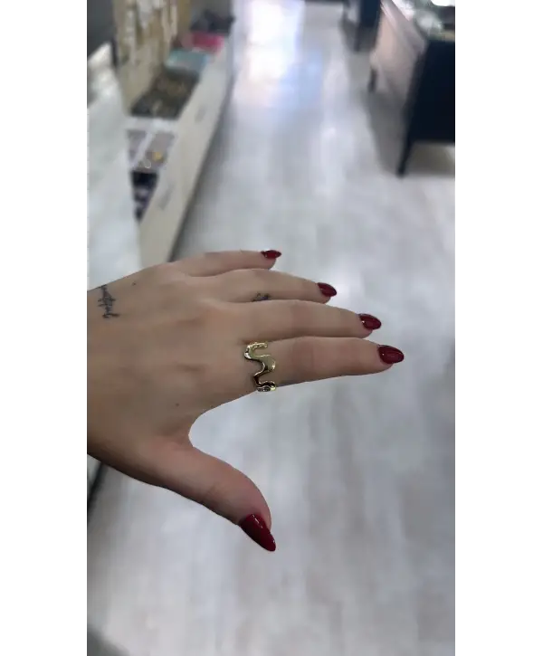 925 Ayar Gümüş Zikzak Model Gold Yüzük