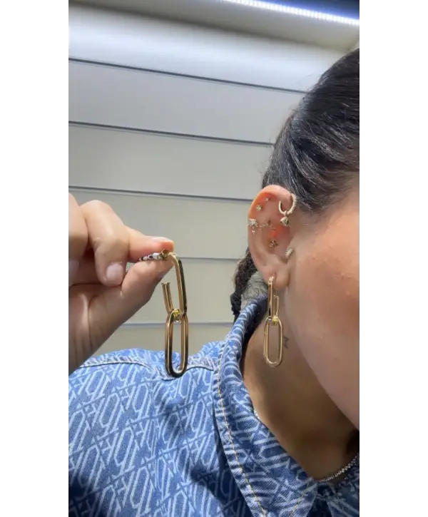 925 Ayar Gümüş Halka Geçişli Gold Küpe