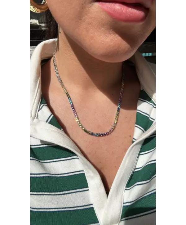 925 Ayar Gümüş İthal Renkli 3 MM Taşlı Trend Su Yolu Kolye