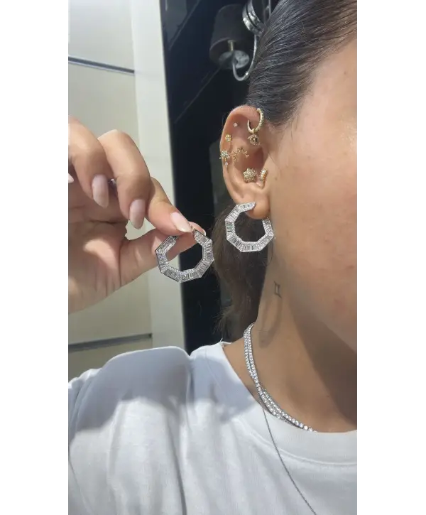 925 Ayar Gümüş Baget Taşlı Mücevher Tasarım Küpe