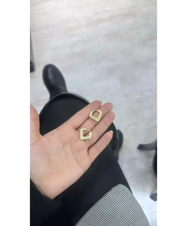 925 Ayar Gümüş Gold Kare Taşlı İthal Küpe