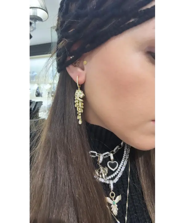 925 Ayar Gümüş Kaplanlı Sallantılı Vip Küpe