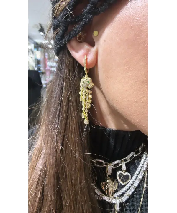 925 Ayar Gümüş Kaplanlı Sallantılı Vip Küpe