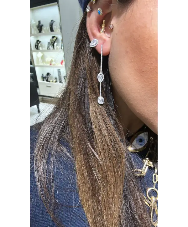 925 Ayar Gümüş İthal Marka Kare Damla Taş Küpe