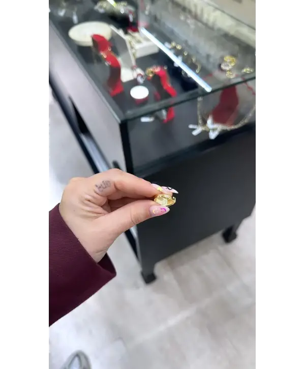 925 Ayar Gümüş Sade Ayarlamalı Gold Yüzük