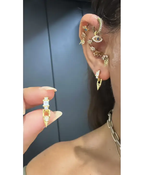 925 Ayar Gümüş İki Model Kullanımlı Gold Küpe