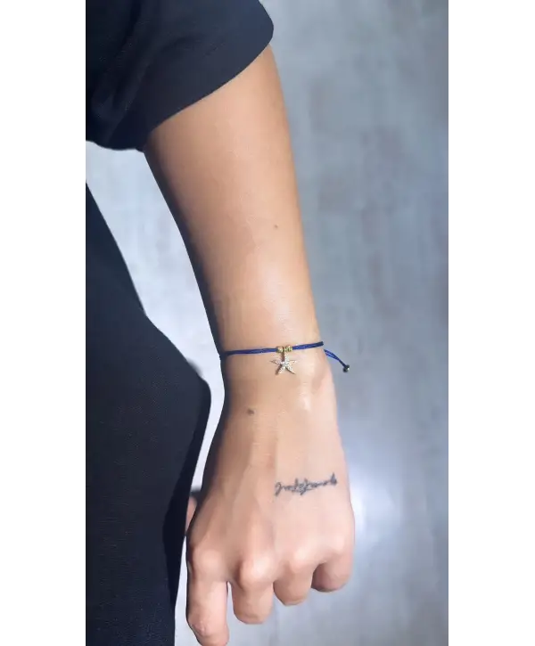 925 Ayar Gümüş Lacivert Mineli Yıldızlı İpli Bileklik