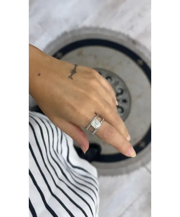 925 Ayar Gümüş Mozanite Tek Taşlı İkili Model Yüzük