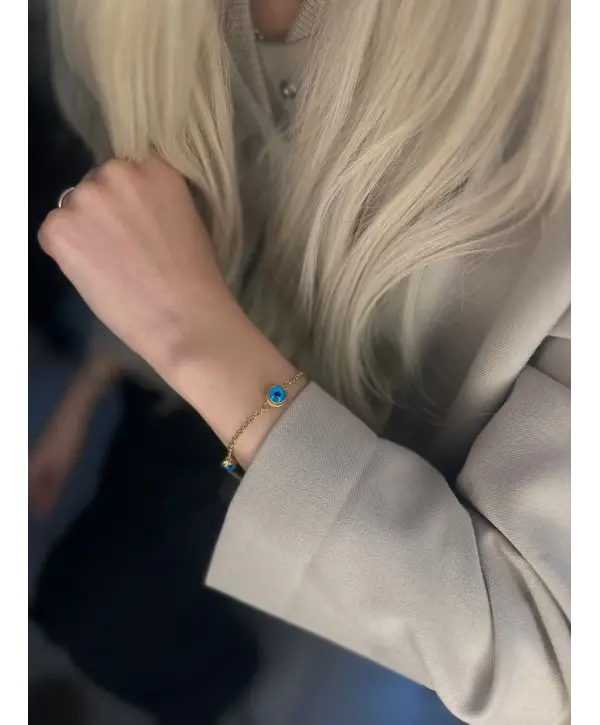 925 Ayar Gümüş Cam Göz Altın Model Bileklik