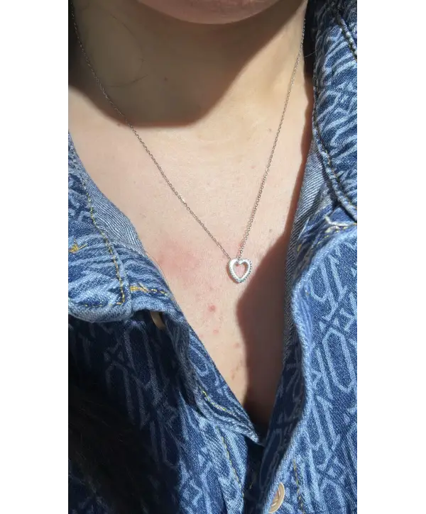 925 Ayar Gümüş Kenarları Taşlı Minik Kalp Kolye