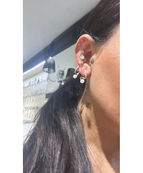 925 Ayar Gümüş İncili Gold Renk Küpe