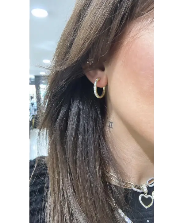 925 Ayar Gümüş Baget Taşlı Halka Küpe